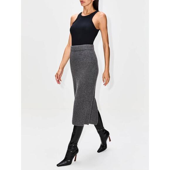 Elder Statesman Ribbed 100% Cashmere Pencil Skirt in Fidi Grey XS - Picture 2 of 4